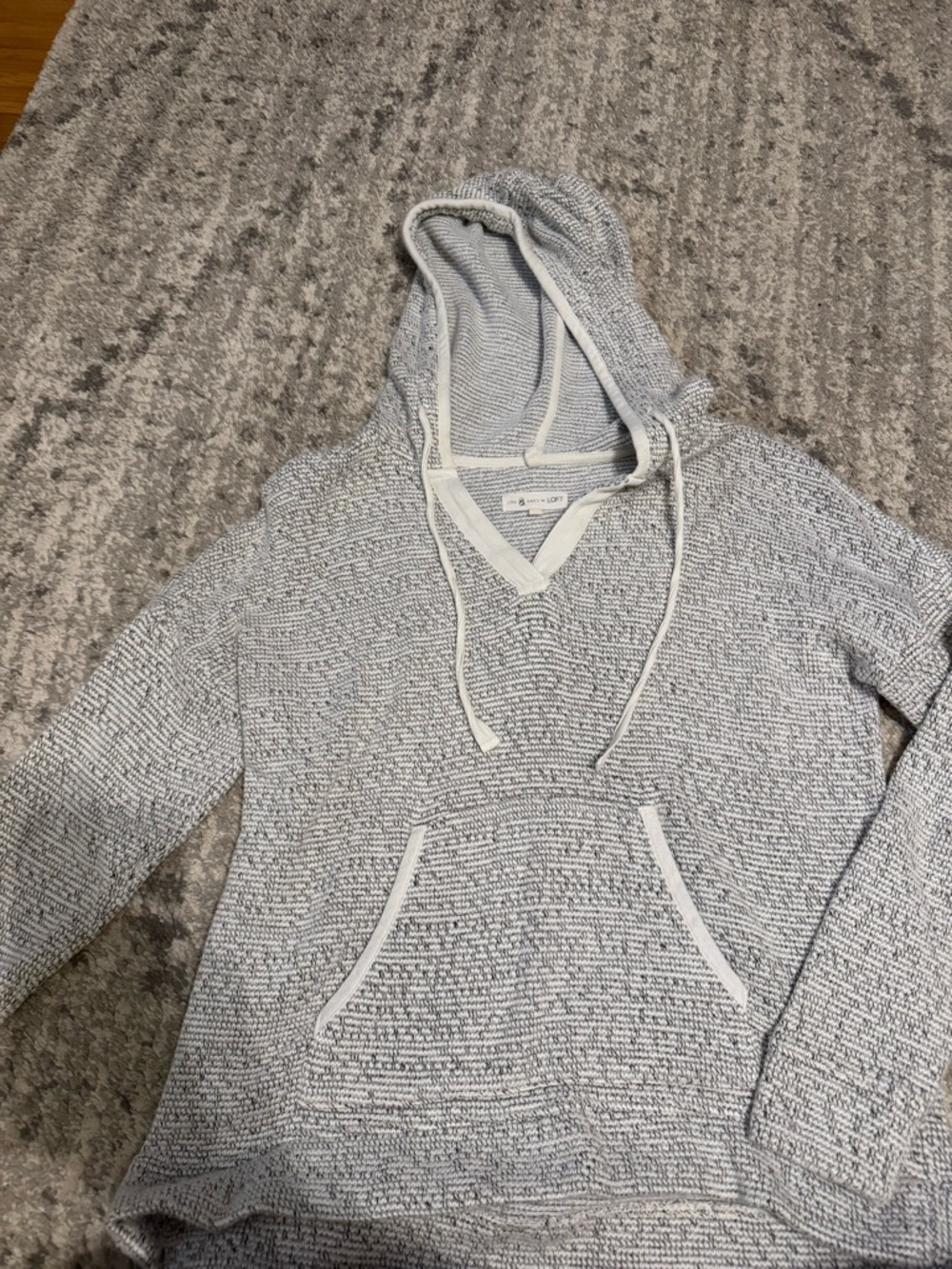 LOFT Light Gray Textured Knit Hoodie
